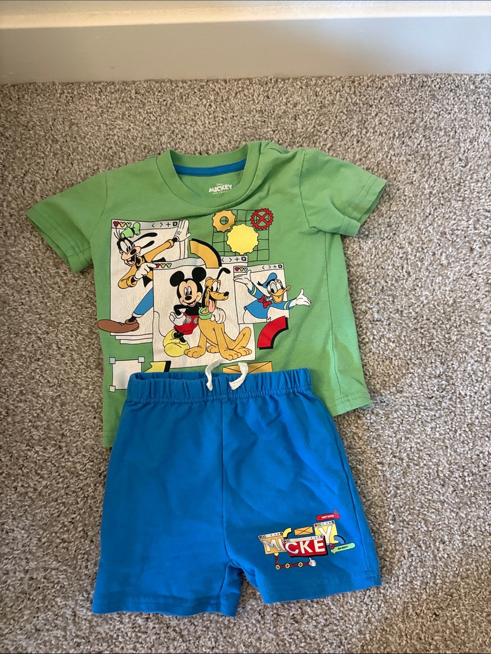 Disney Green Mickey & Blue Shorts Set